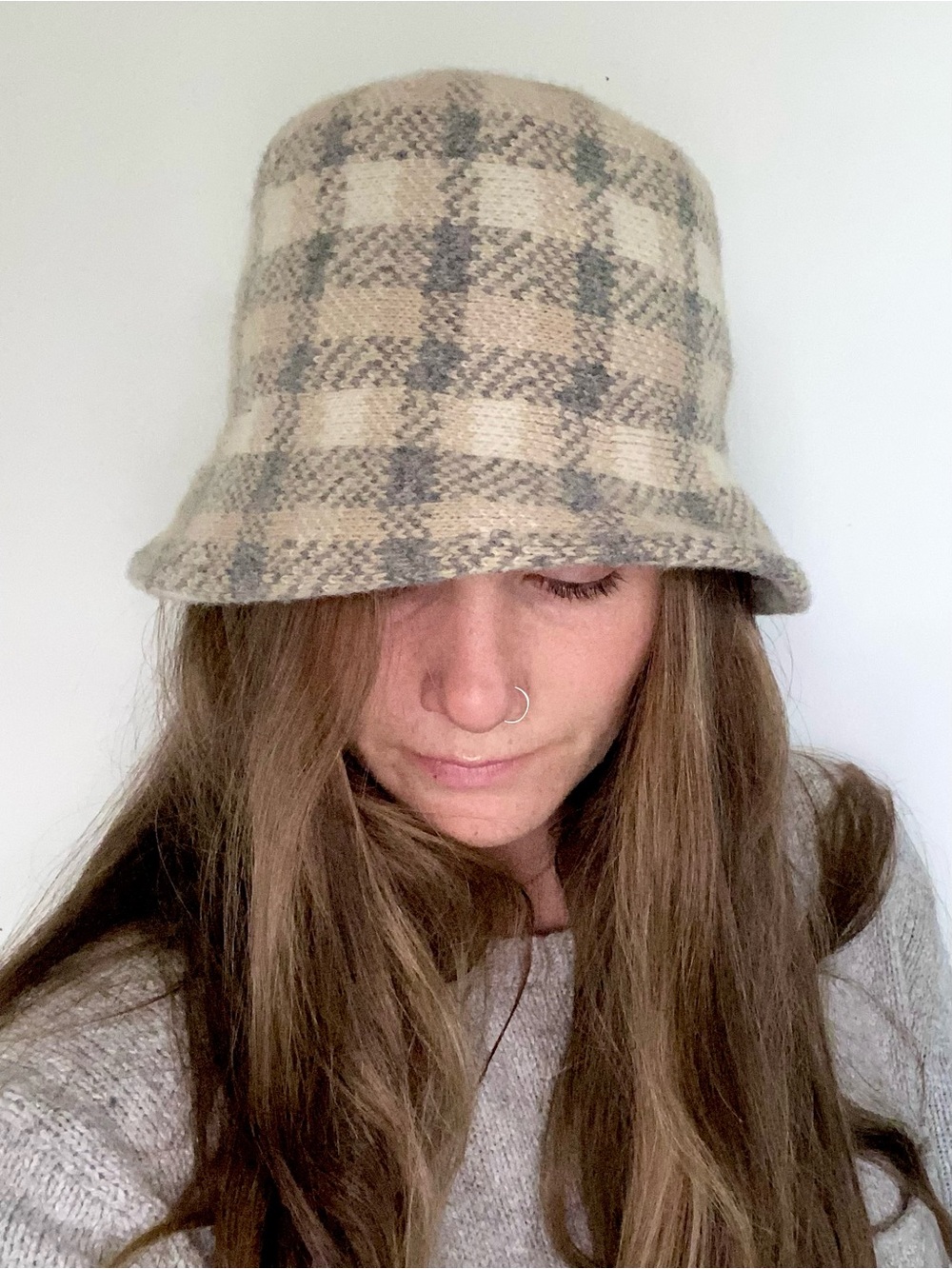San Diego Hat Company Beige and Gray Plaid Bucket Hat